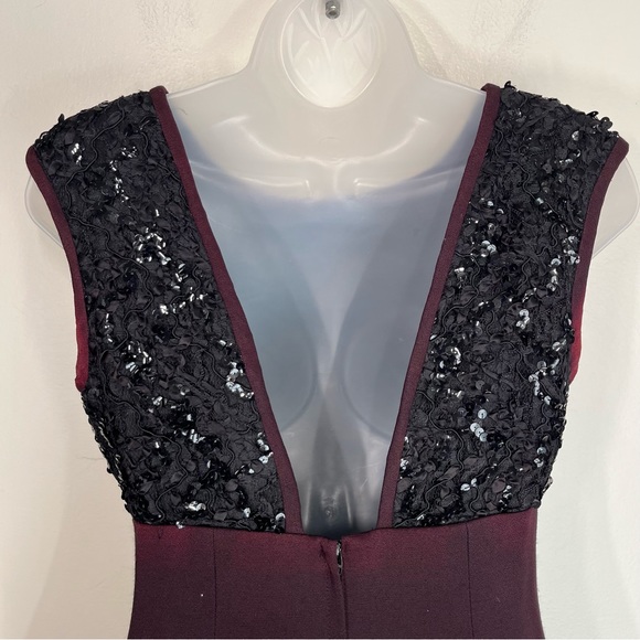 Vintage 80s Cocktail Dress Lace Sequins Maroon & Black Sleeveless Size 4 - Picture 9 of 12